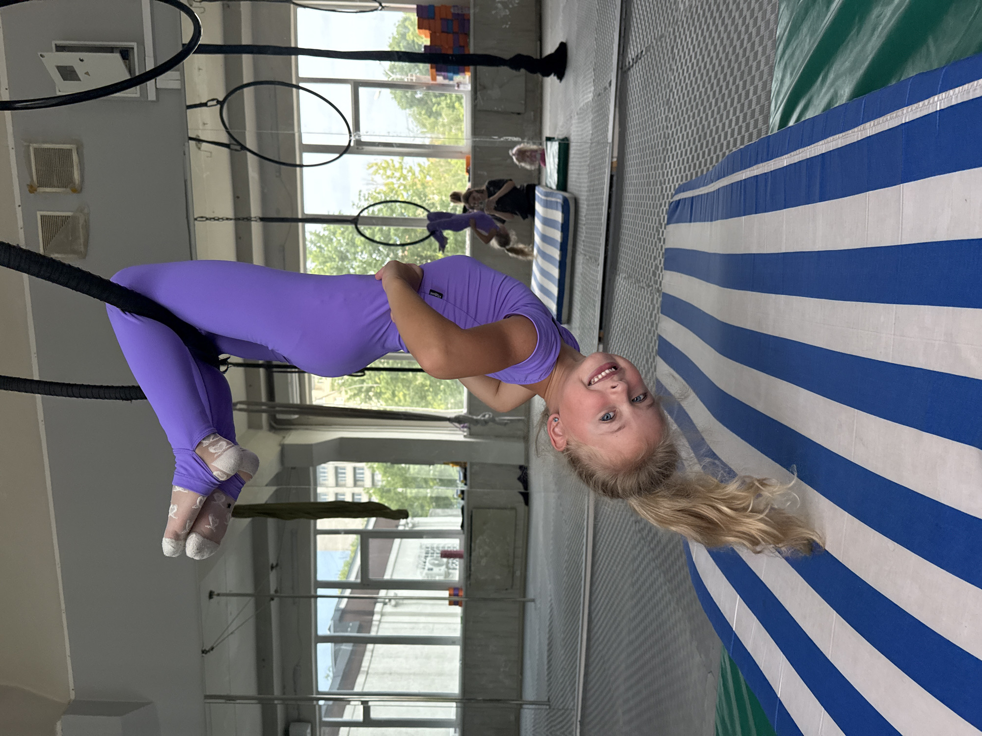 Aerial acrobatics training session at a Dnipro studio