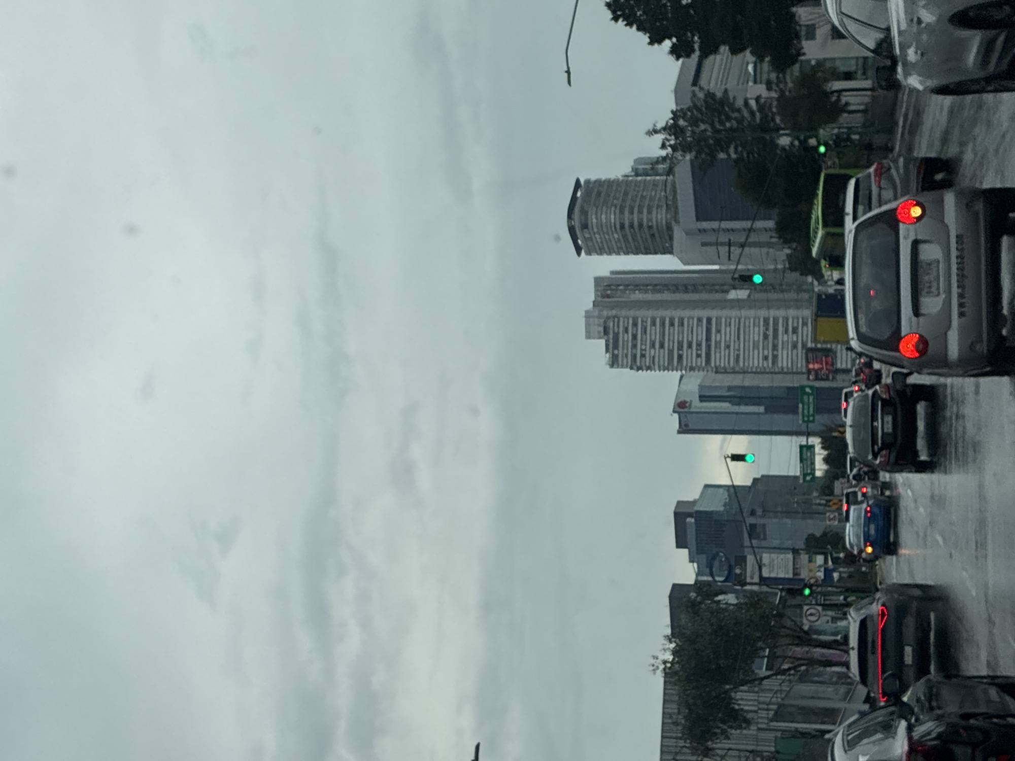 Evening traffic jam congests Mexico City streets amid overcast weather
