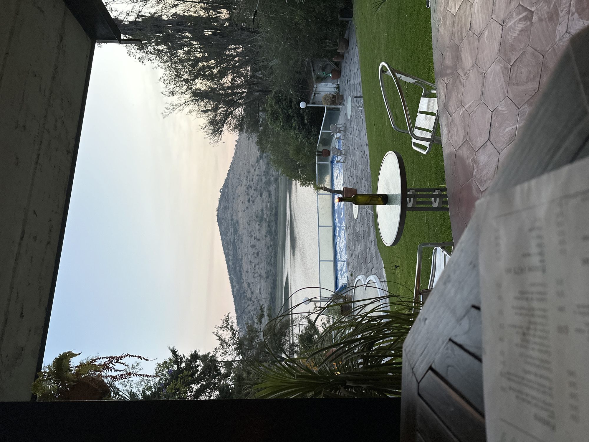 Afternoon coffee enjoyed at lakeside restaurant in Mexico