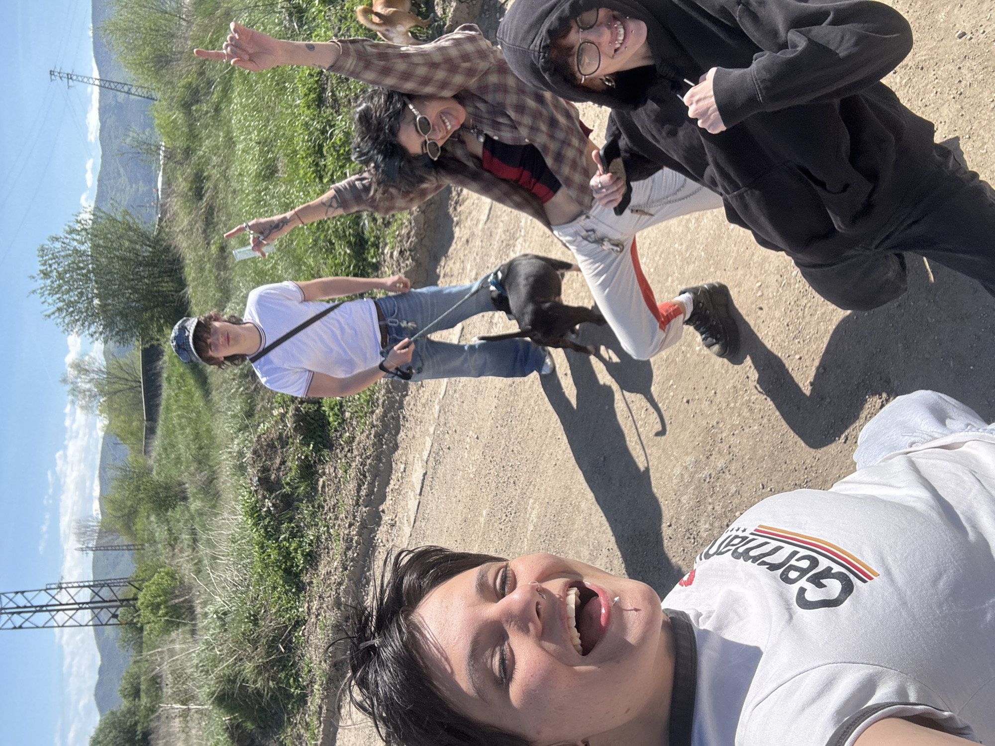 Young adults gather for photos on rural path in Zhivkovo