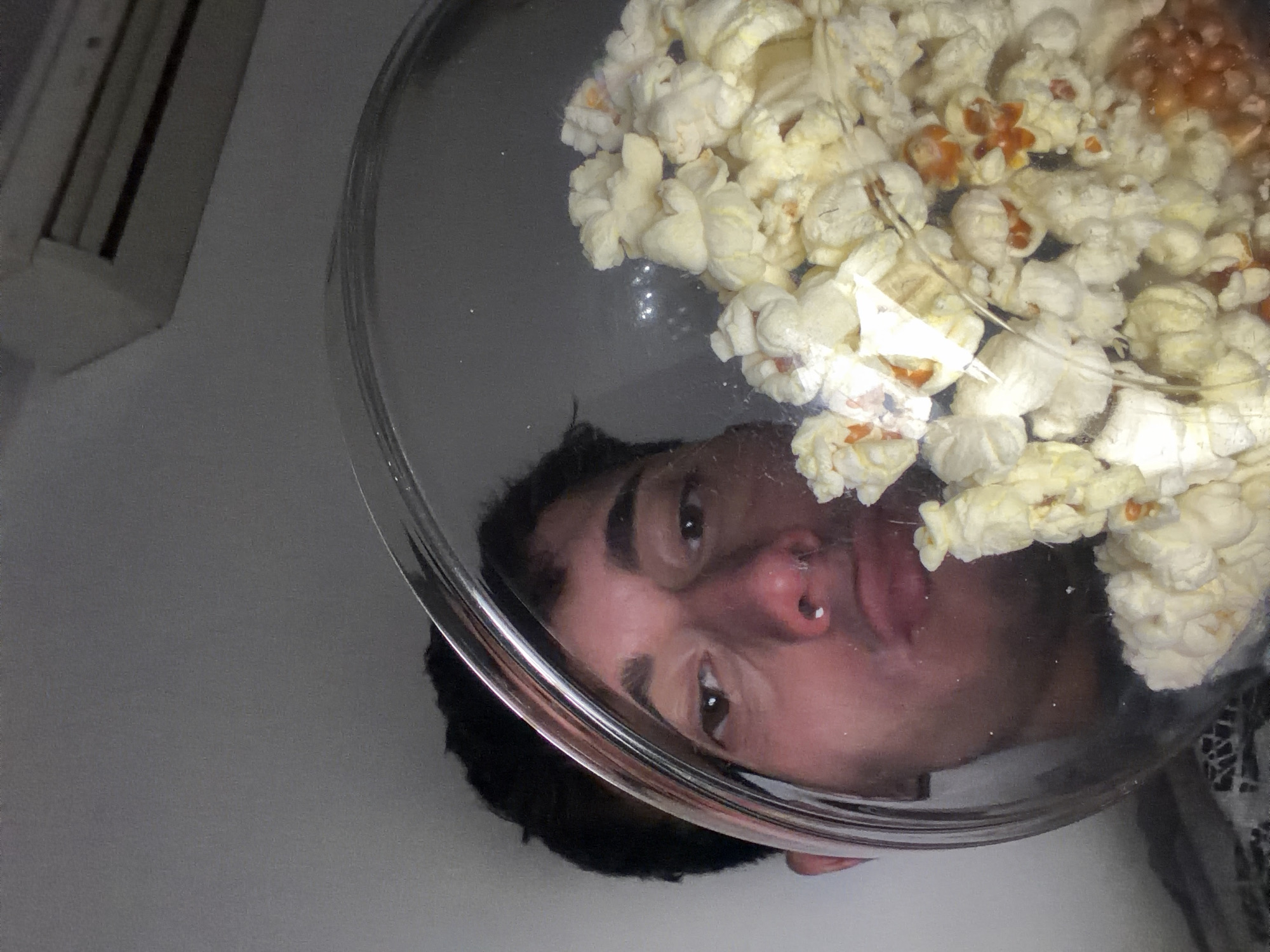 Person photographed with popcorn bowl in Blagoevgrad, Bulgaria