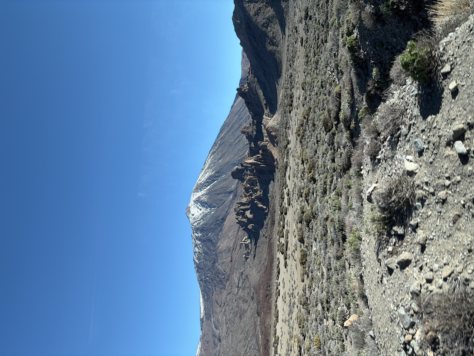 Snow-capped mountain observed under clear skies in La Orotava
