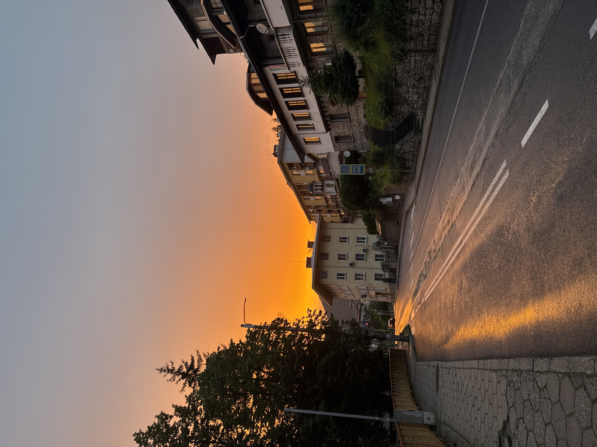 Sunset light over a Smolyan street, Rhodope Mountains