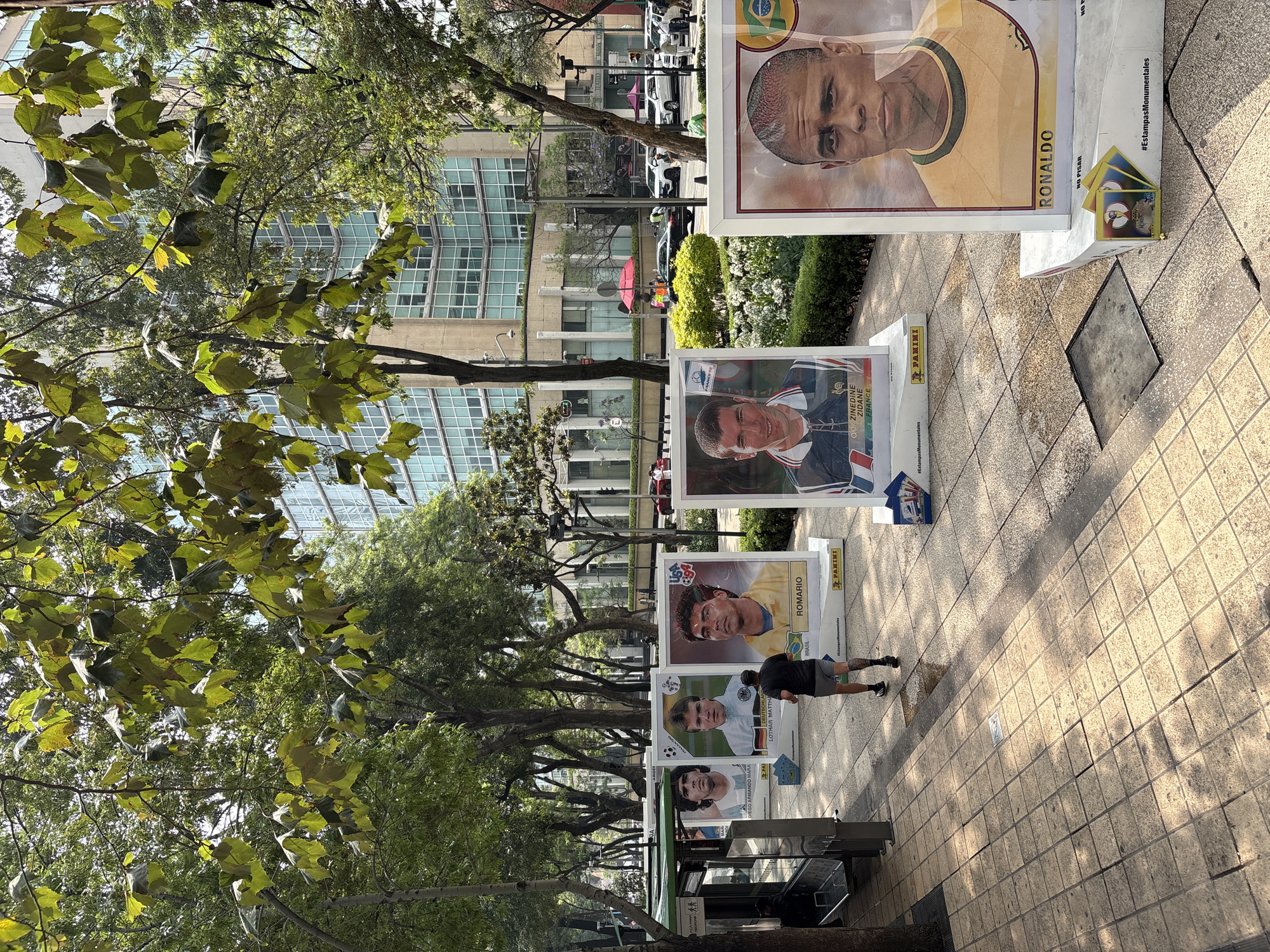 Soccer player posters from Panini collection exhibited on Mexico City street