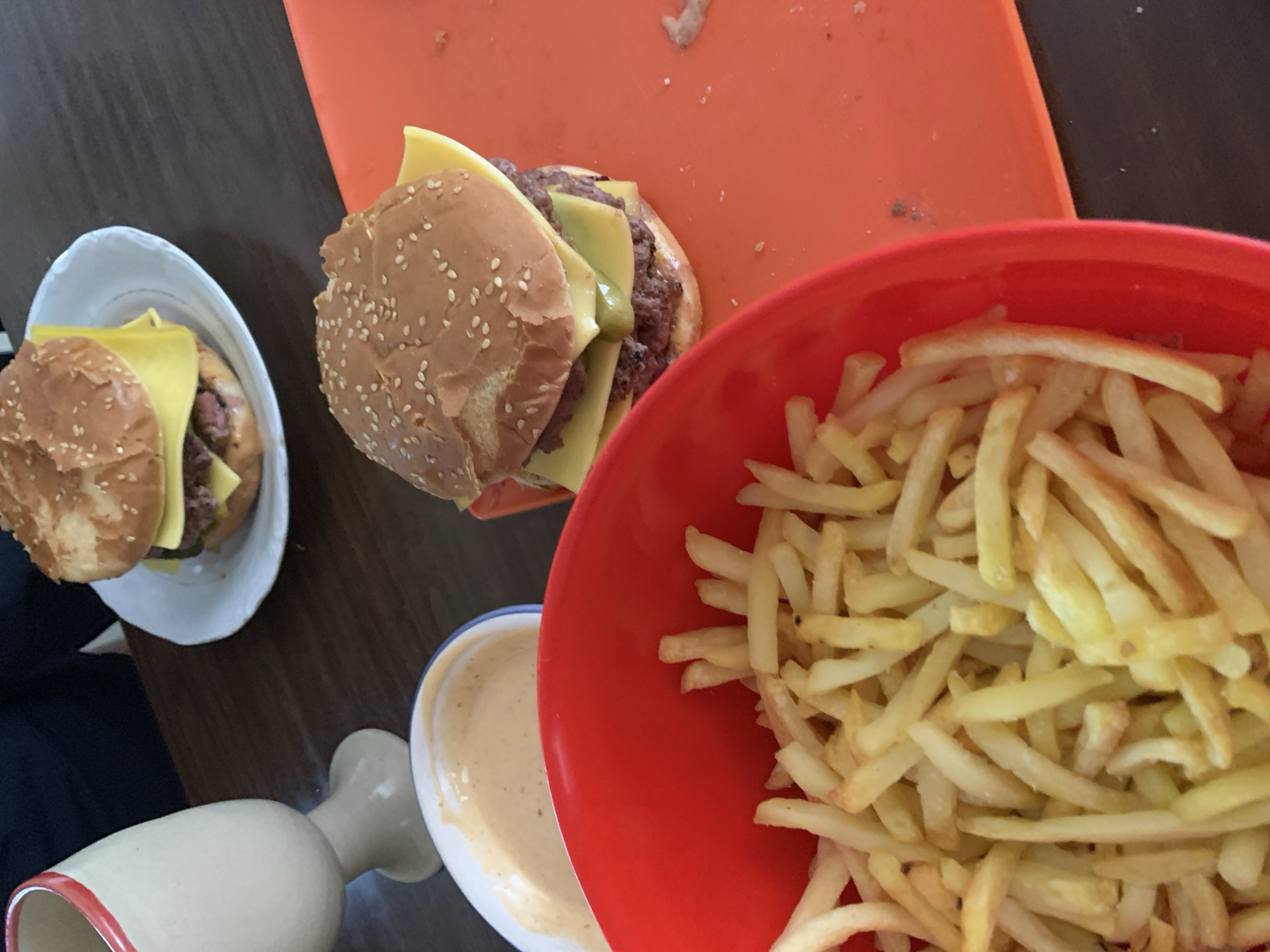 Casual meal with burgers, fries documented in Belgrade suburb