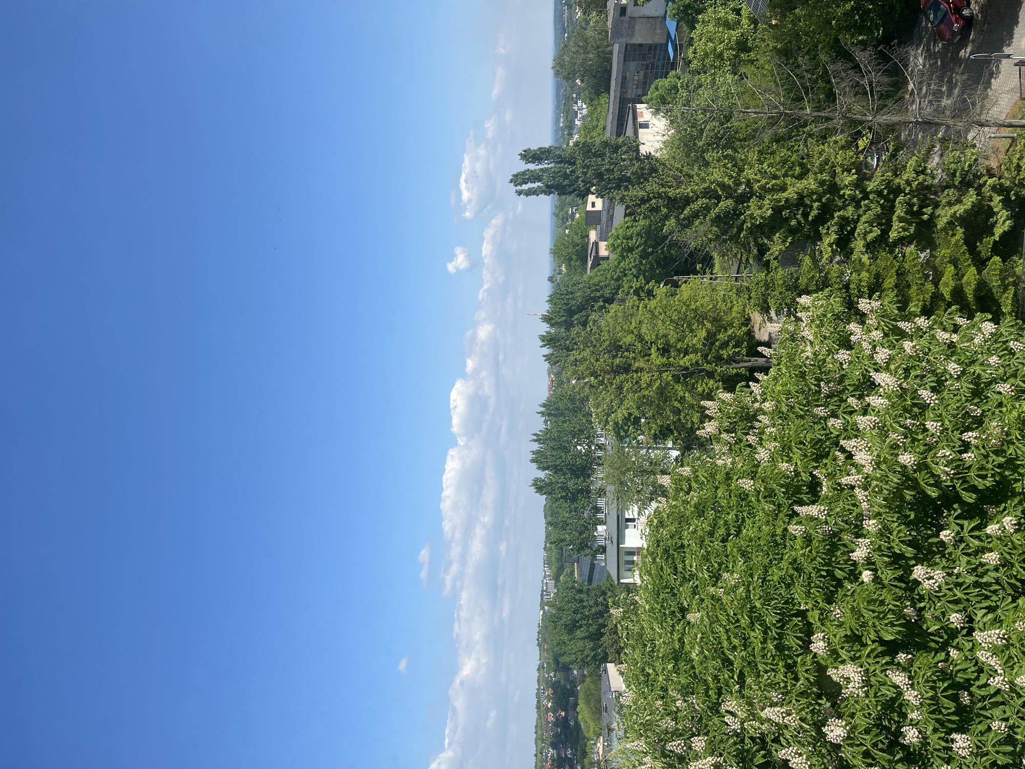 Elevated urban landscape views captured during sunny morning