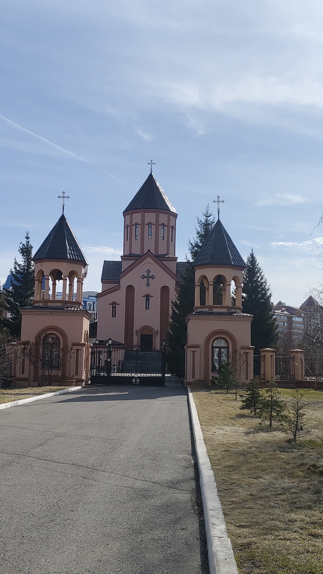 Armenian church photographed under clear skies in Krasnoyarsk
