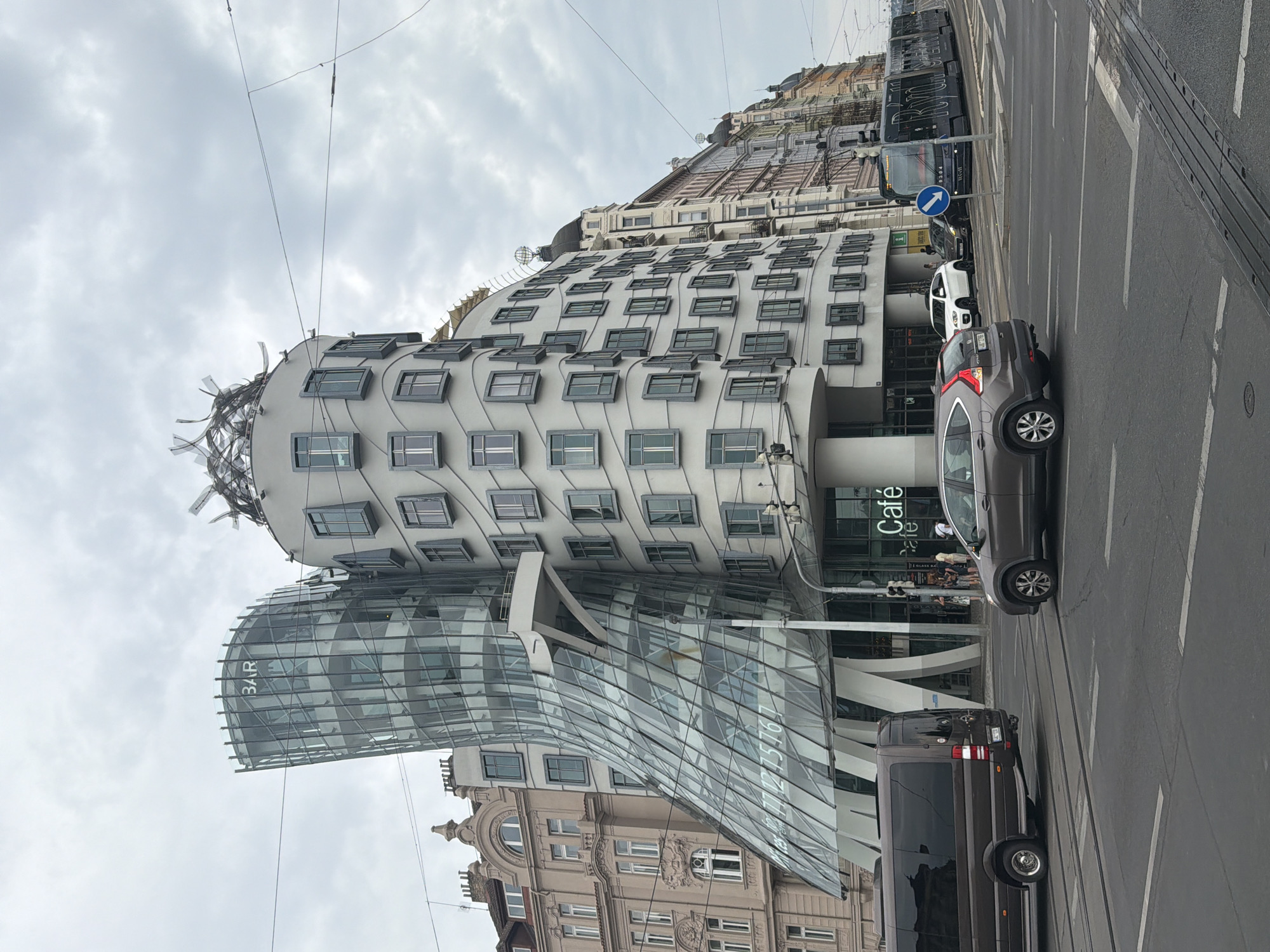Dancing House and a nearby archway entrance, Prague