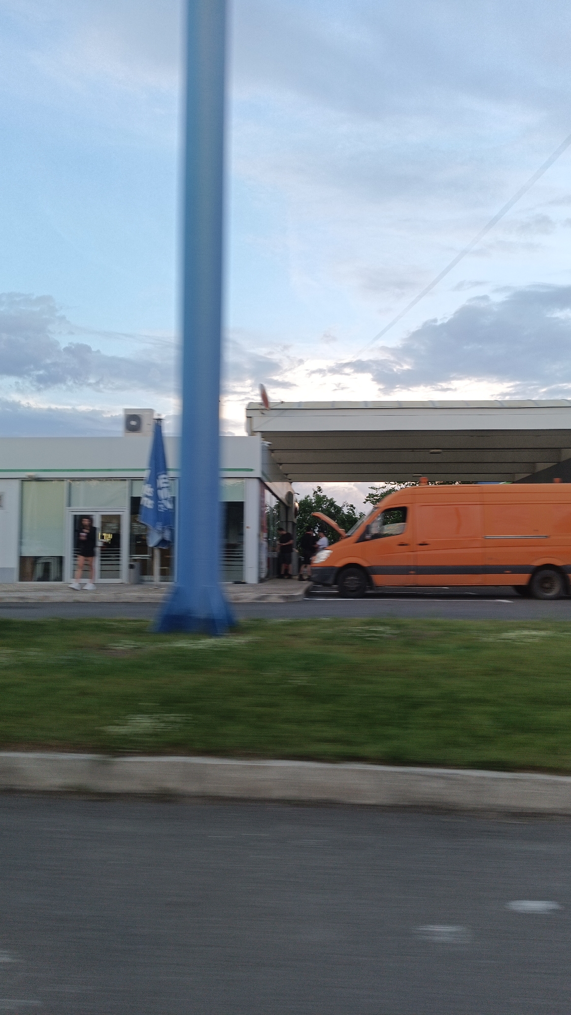 Orange van breaks down at Burgas gas station