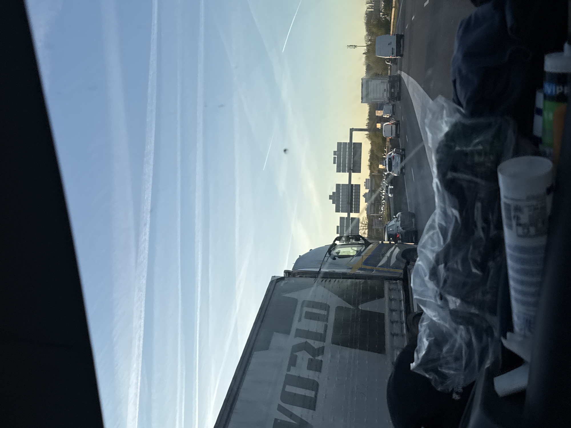 Highway traffic observed near Émerainville, France during morning commute