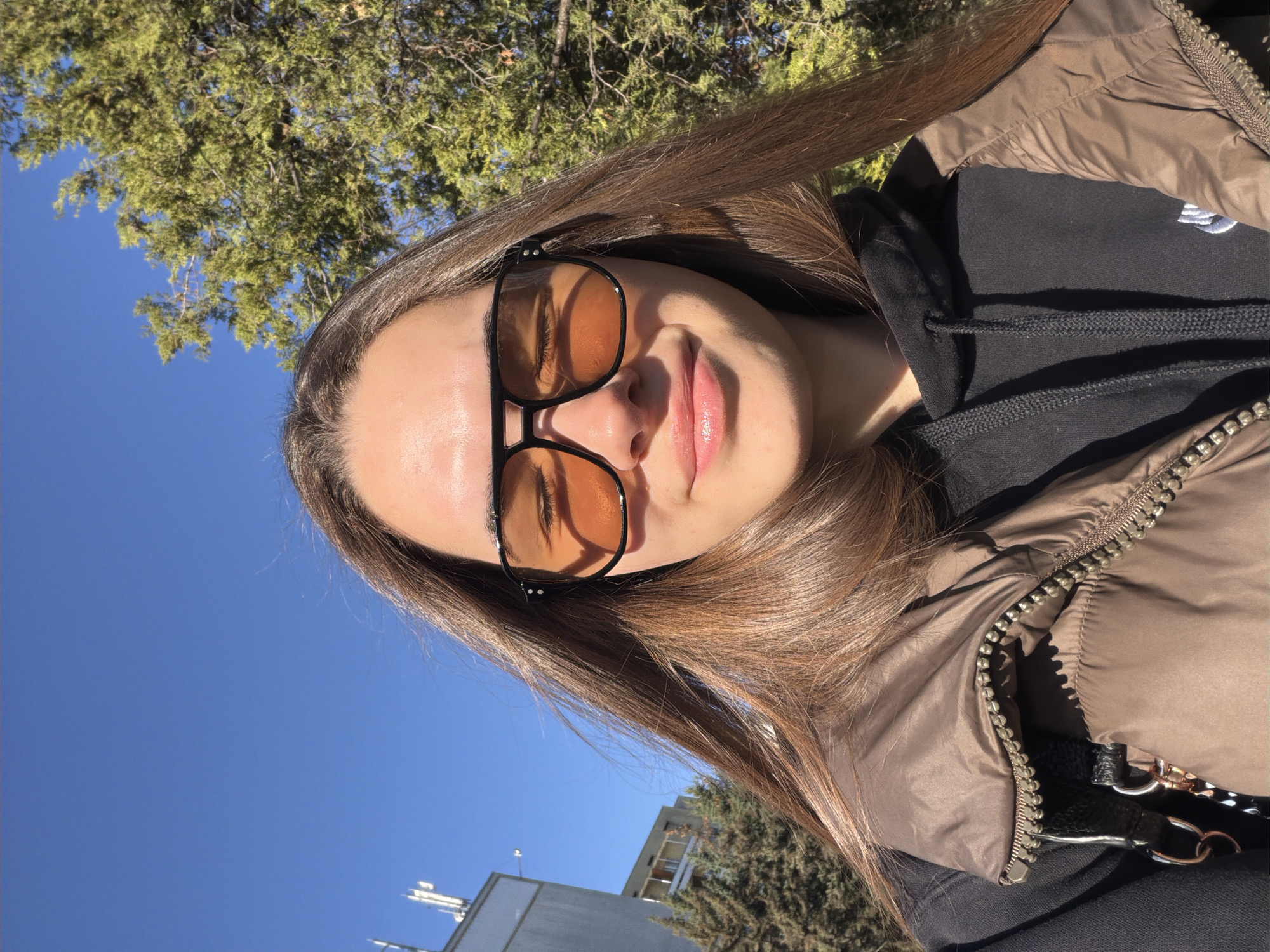 Woman takes morning selfie in Sofia, Bulgaria