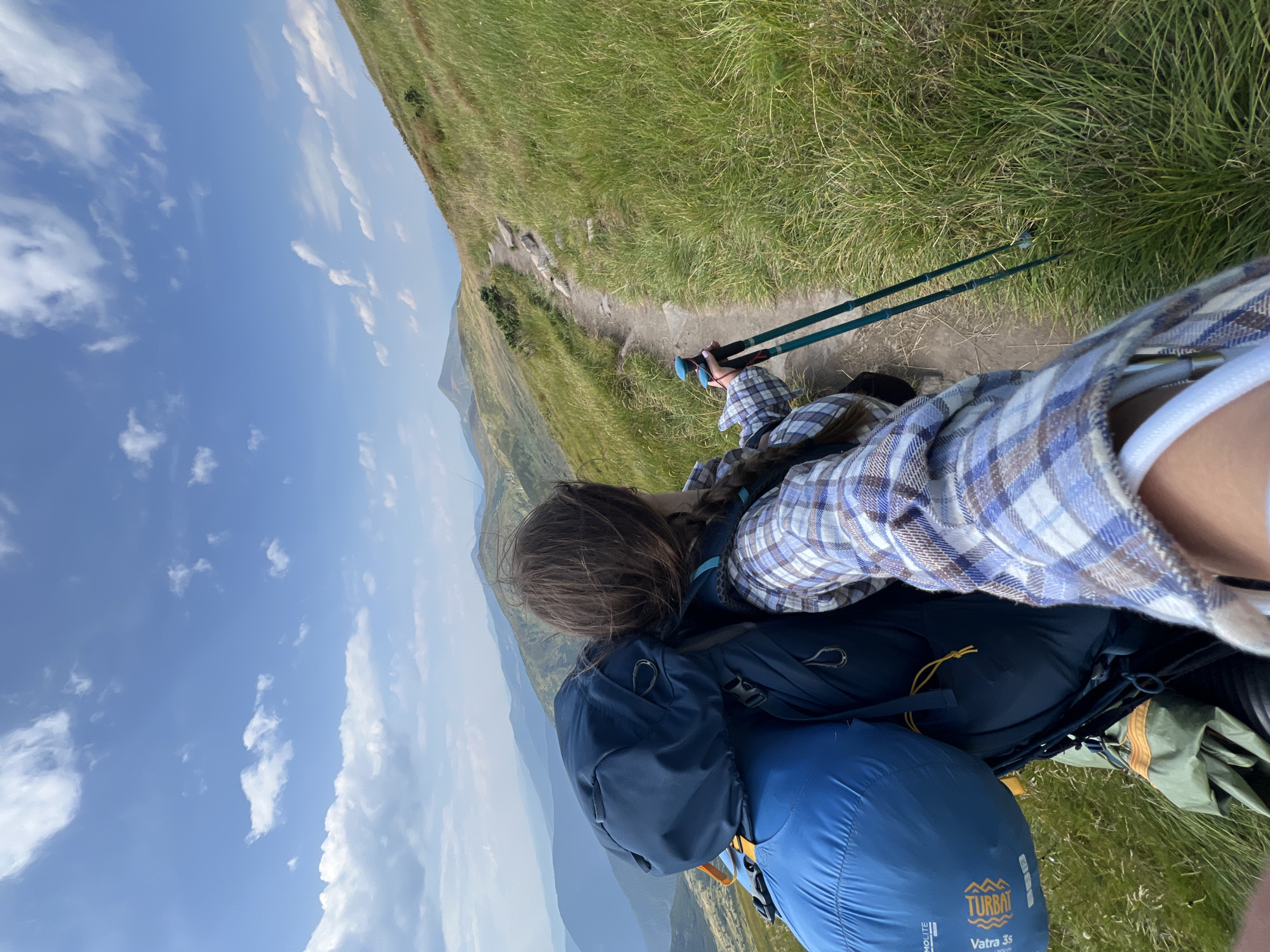 Hiking the Carpathian ridgeline near Luhy, Ukraine