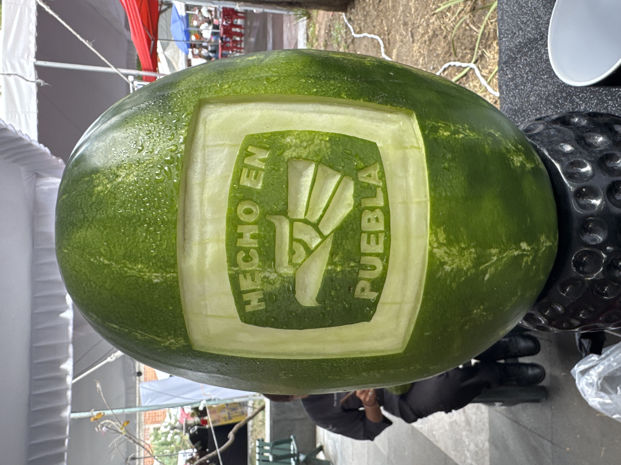 Puebla food vendors showcase carved watermelons and local specialties