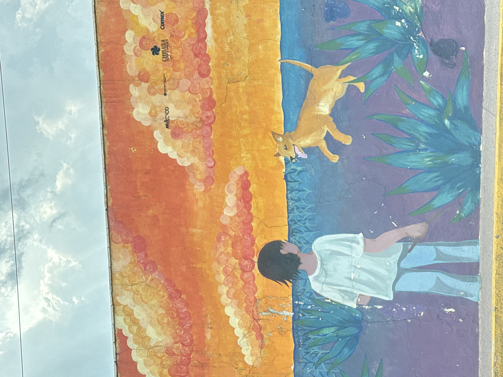 Colorful mural spotted on building in San Andrés Cholula