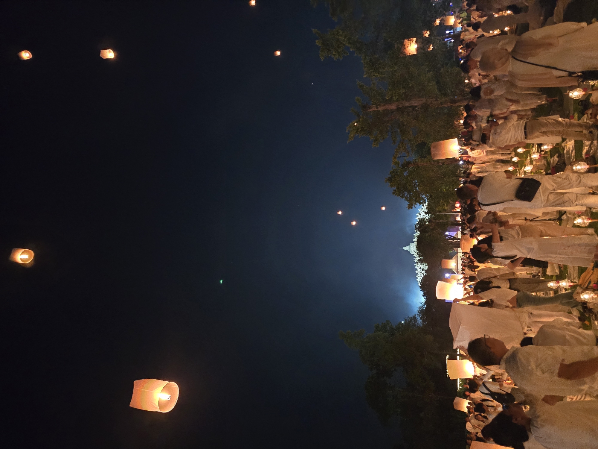 White-clad crowd releases sky lanterns at Borobudur temple