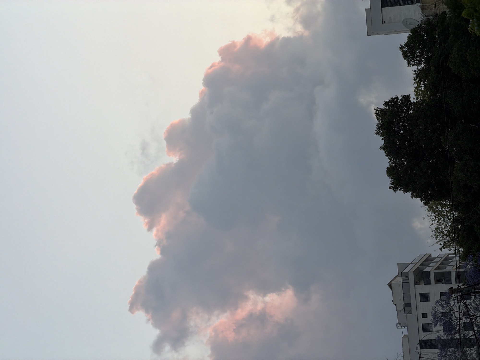 Pink-edged cumulus cloud observed over Kiryat Bialik, Israel
