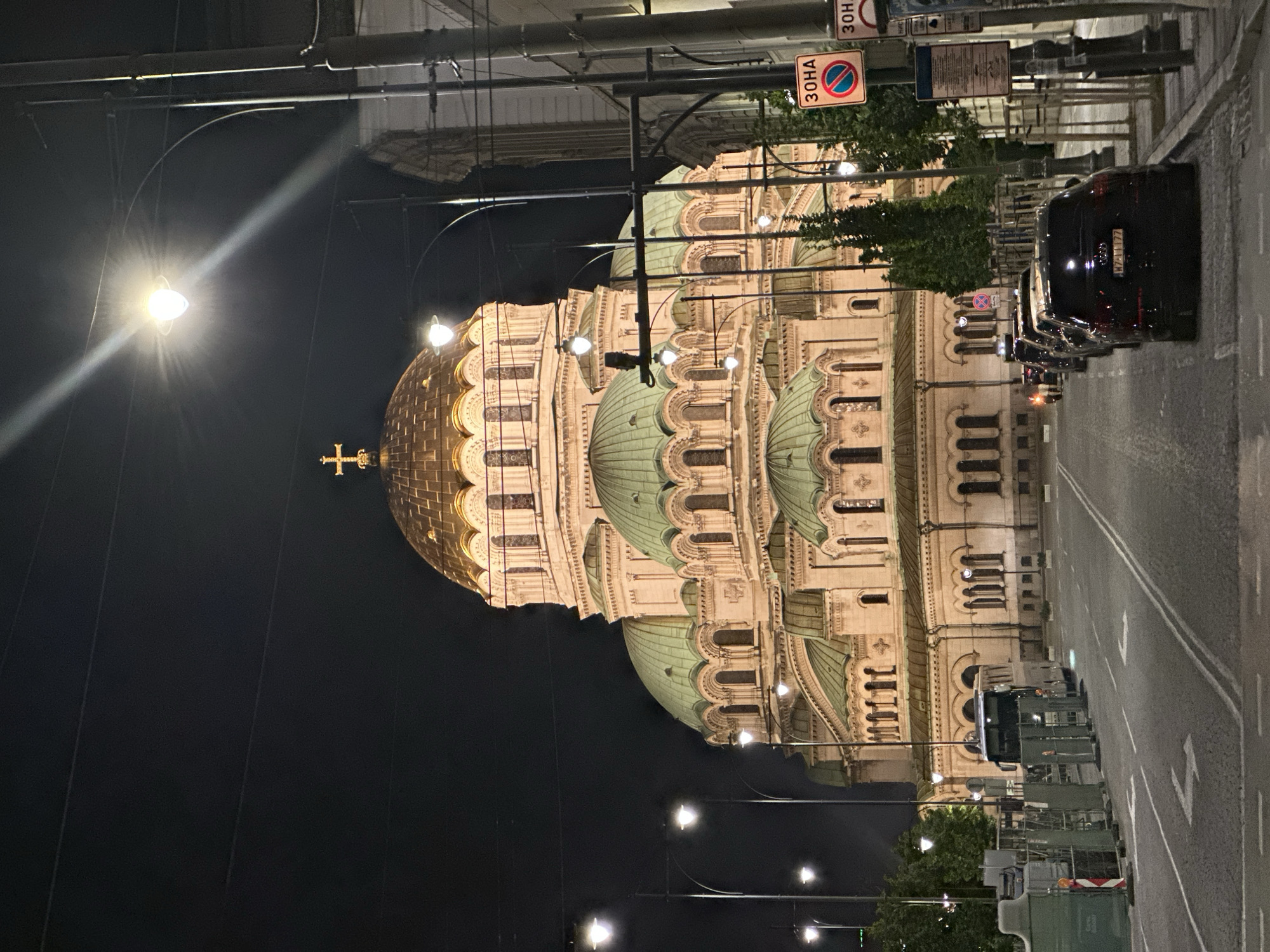 Nighttime architectural tour documented across central Sofia landmarks