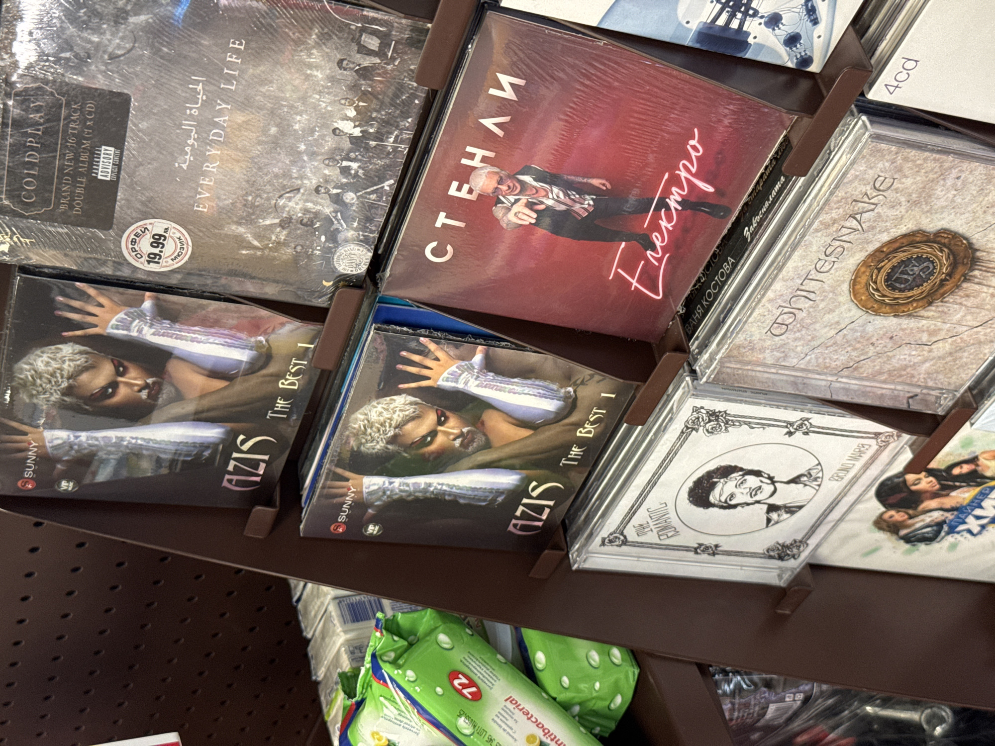 CD and vinyl shelves at a Varna music store, July 2026