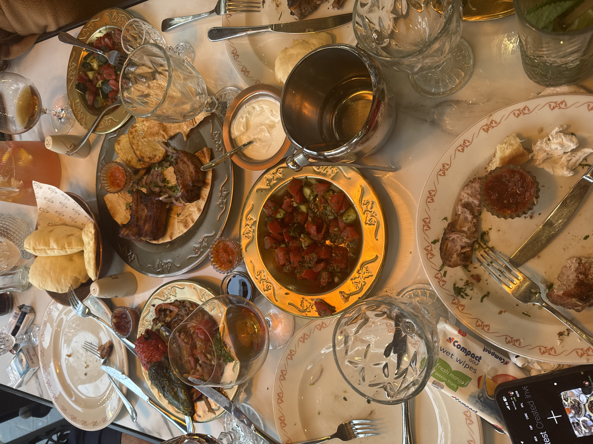 Post-meal table scene at Yerevan restaurant