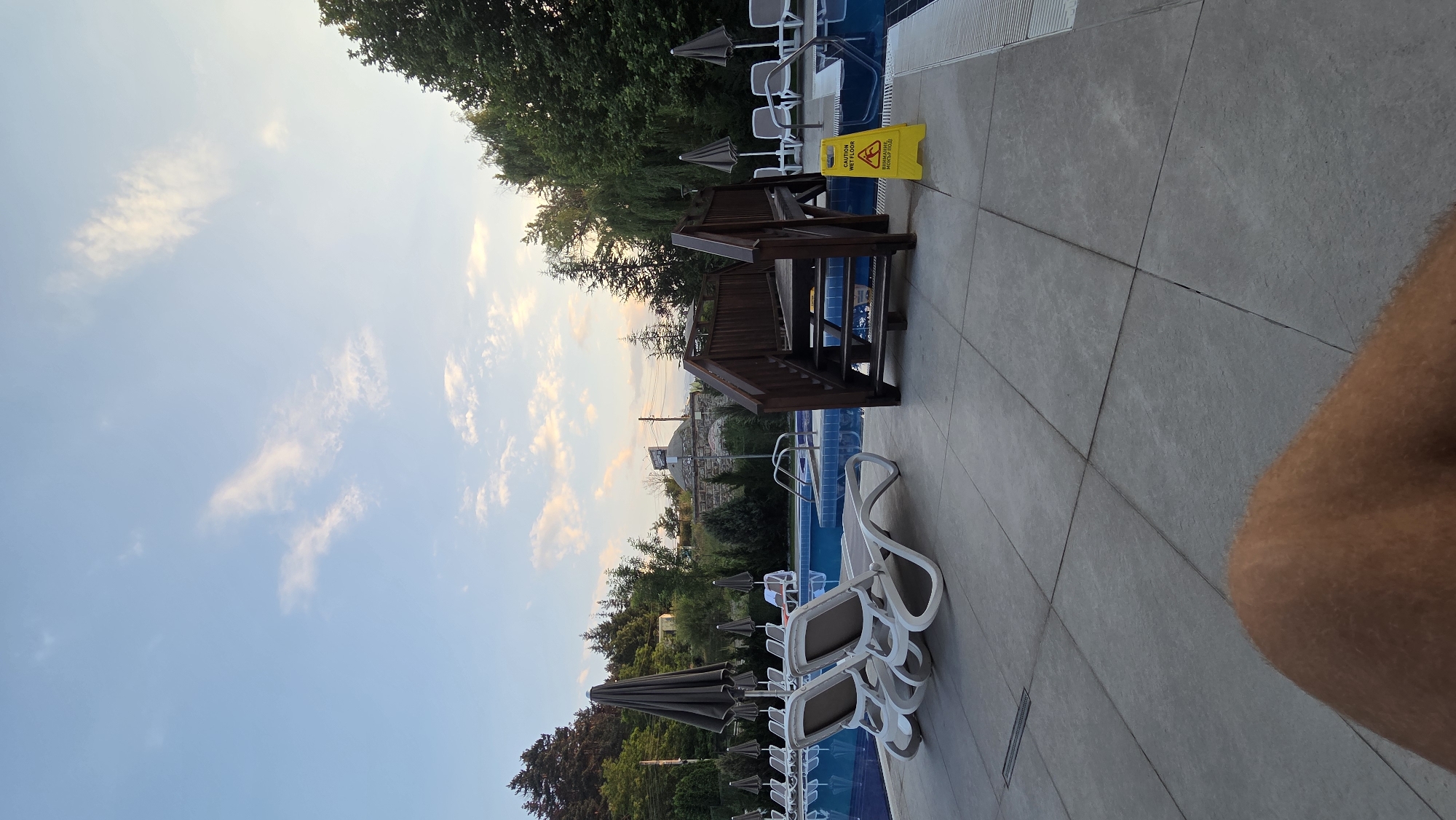 Dusk at a resort pool in Bania, Bulgaria