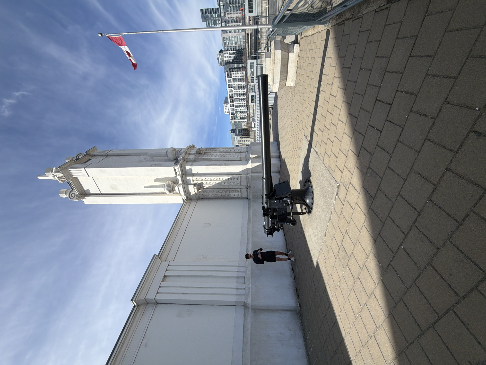 Woman visits historic cannon overlooking Saint Lawrence River in Montreal
