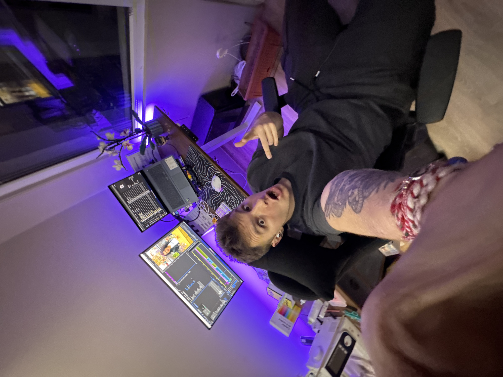 Man takes selfie in home workspace in Plovdiv