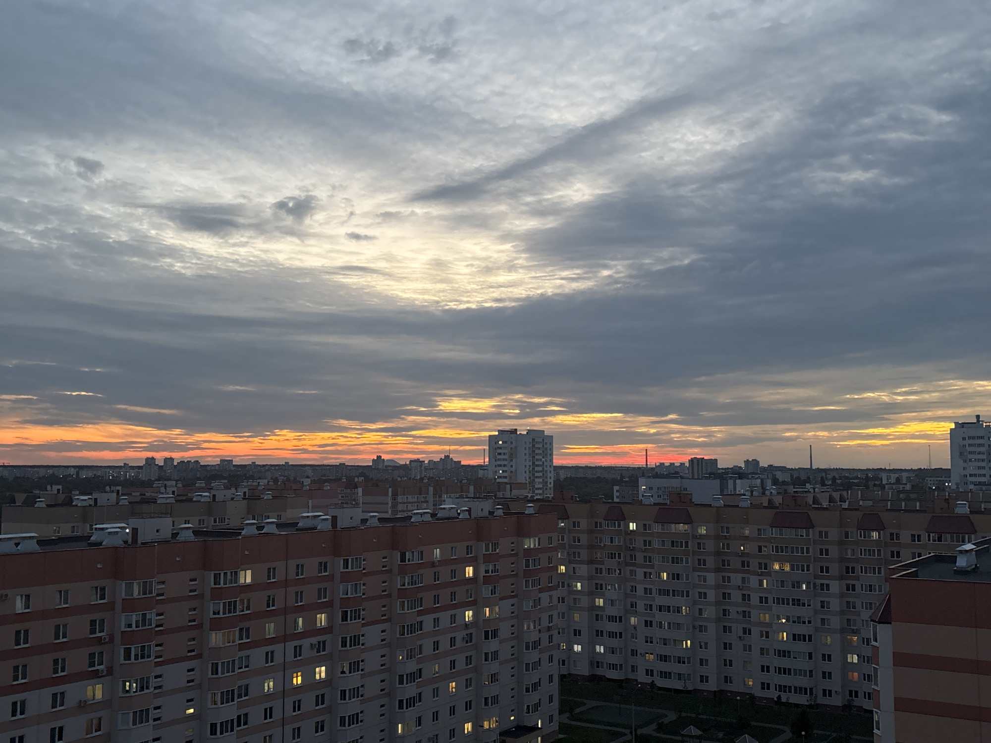 Dusk over Homyel's apartment blocks, Belarus