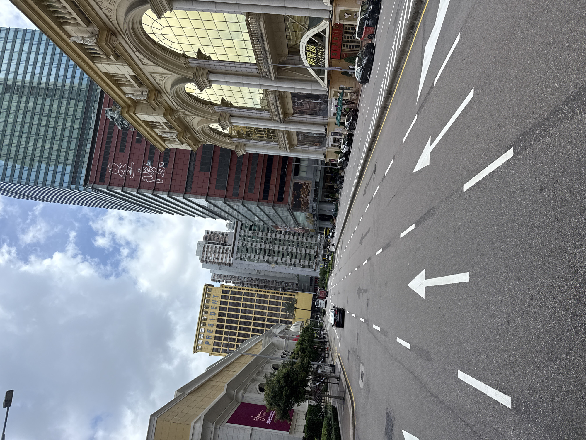 Cotai Strip casino facades along Macau's Grand Lisboa Palace stretch