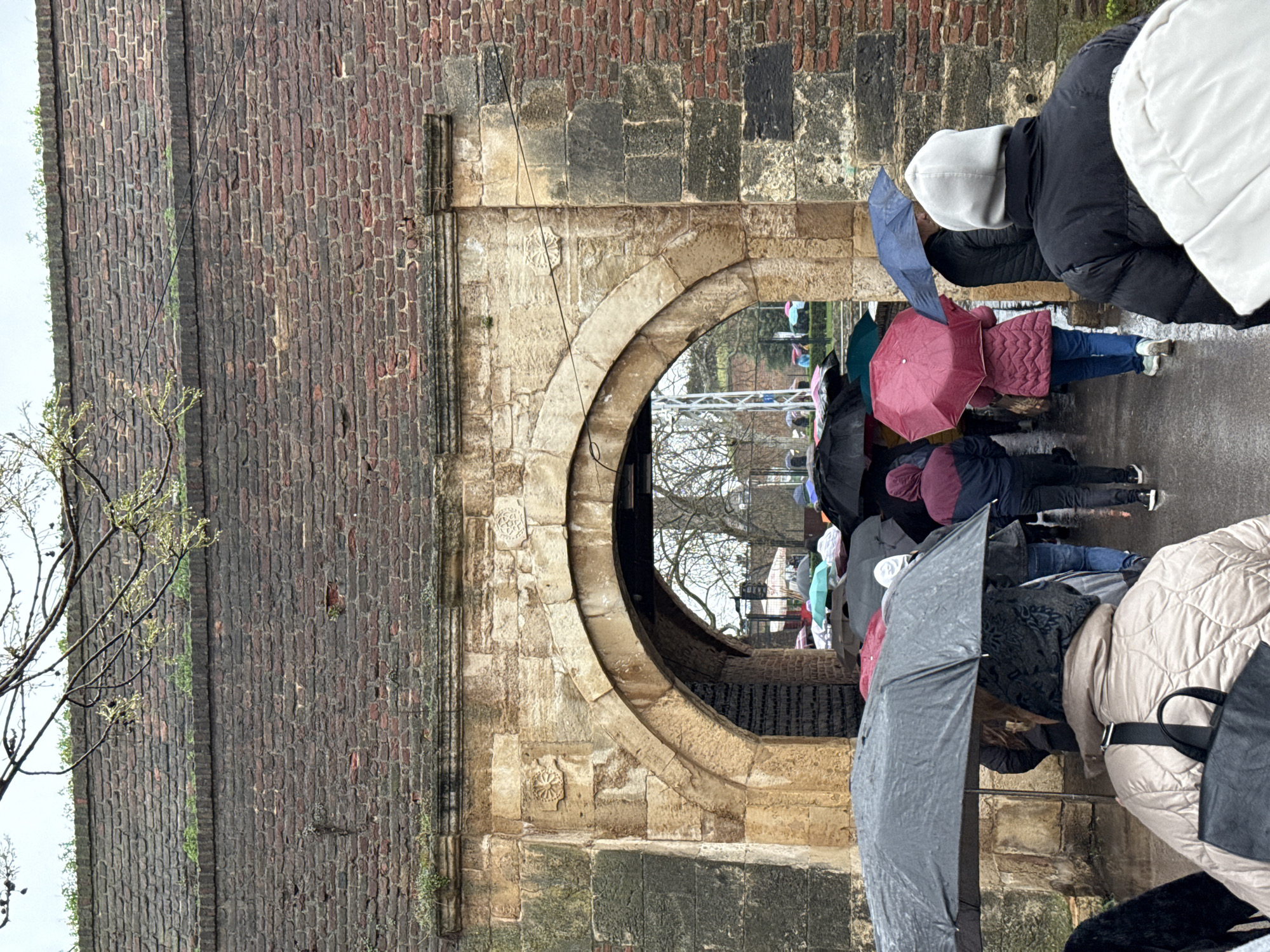 Tourists visit Belgrade Fortress during rainy morning