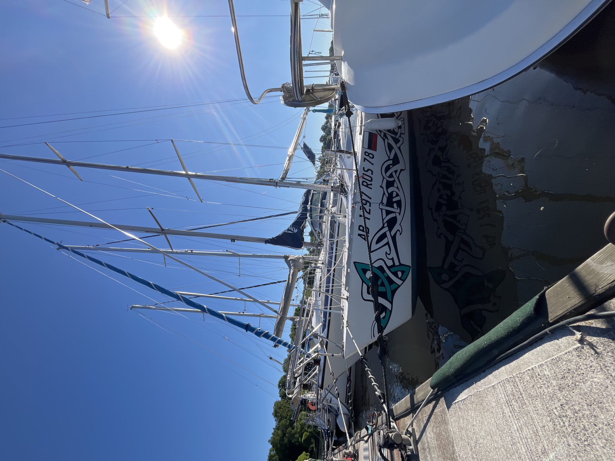 Sunny morning at a Saint Petersburg marina, sailboats docked along the pier.