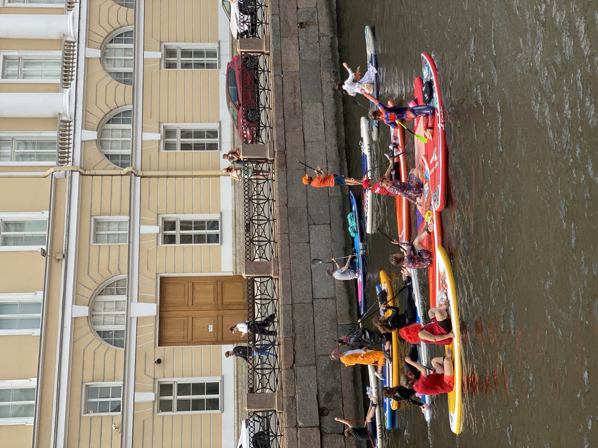 Paddleboarding through Saint Petersburg's historic canal district.
