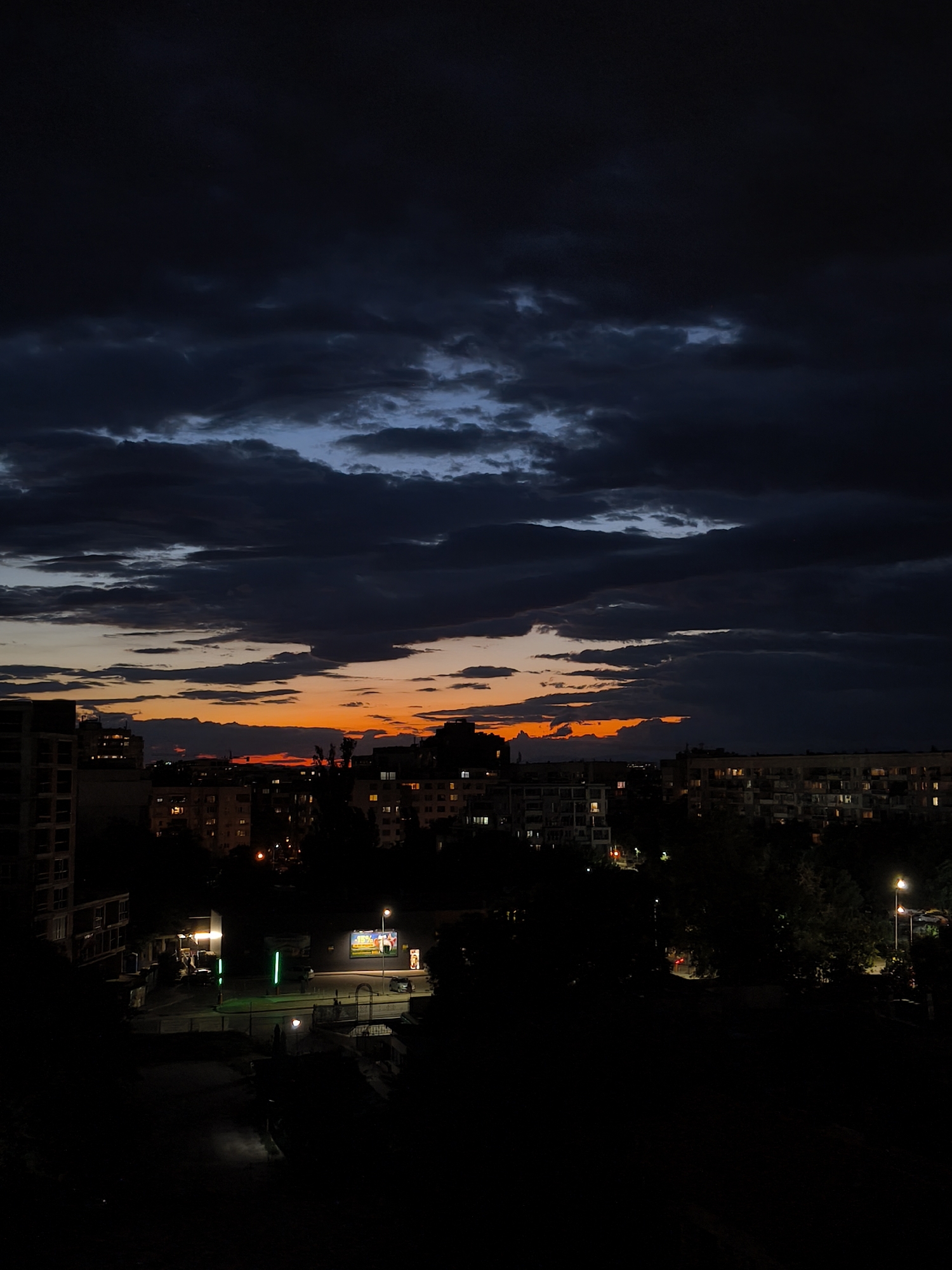 Stormy evening sky settles over Plovdiv at dusk
