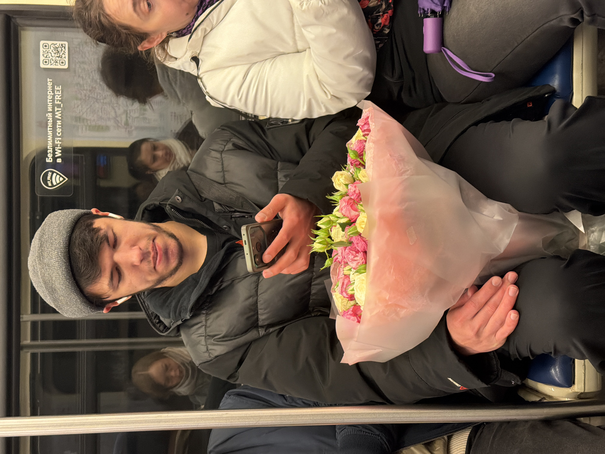 Passengers observed on Moscow subway during evening commute