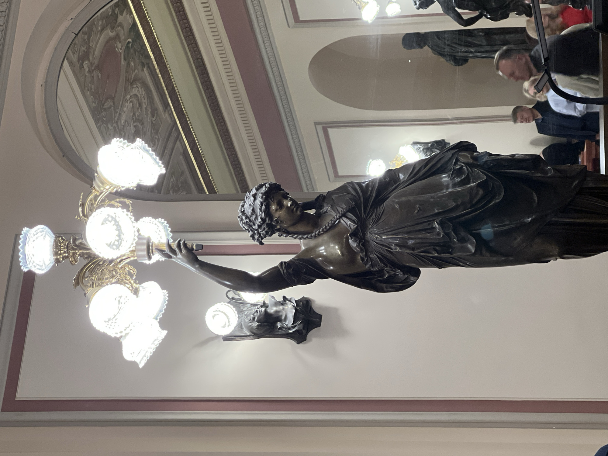 Tourist captures Saint Petersburg Philharmonia interior and river tour boat