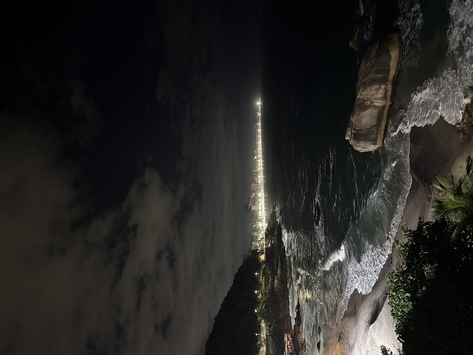 Moonlit night captured across Rio's coastline and hotels