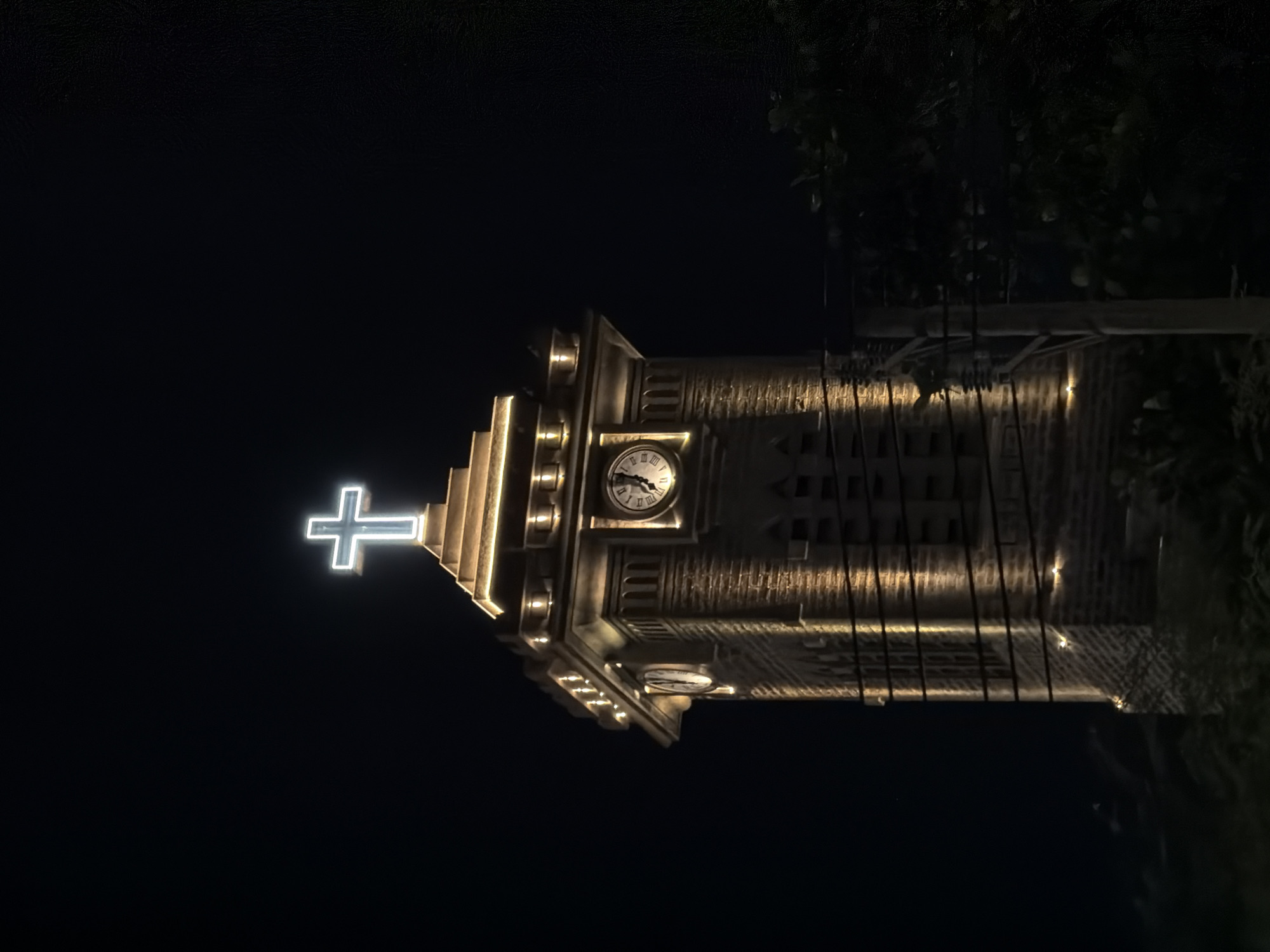 Nha Trang Cathedral after dark, plaza and martial arts nearby