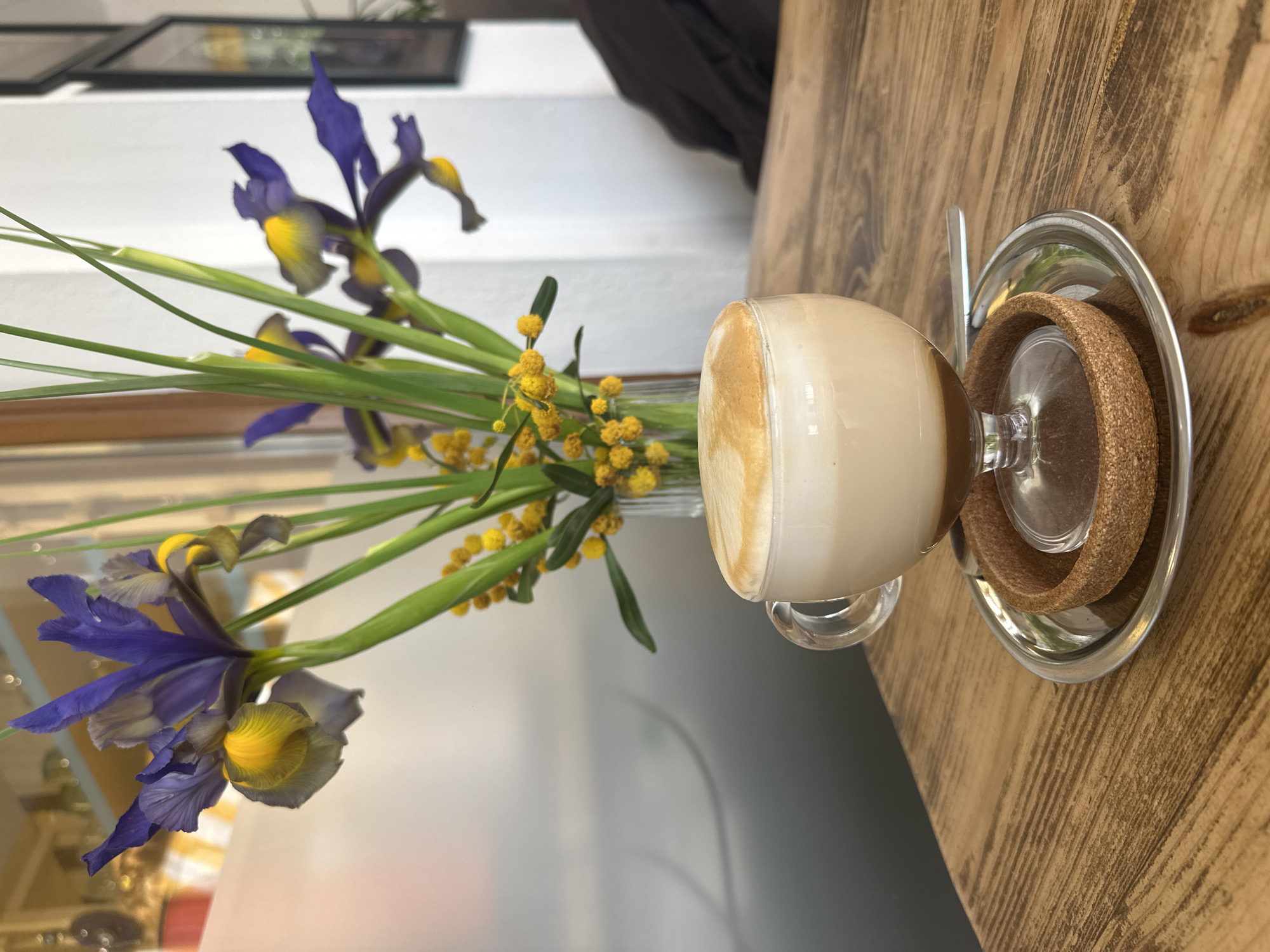 Morning coffee served with spring flowers in Bodrum