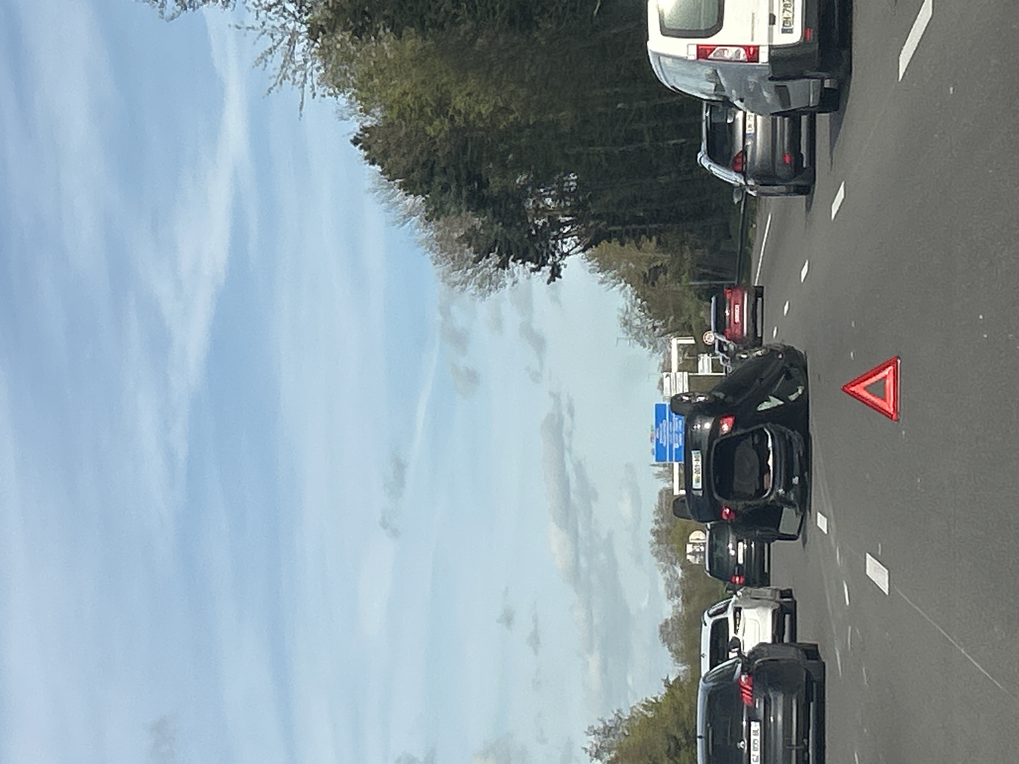 Highway traffic jam with breakdown in Loos, France