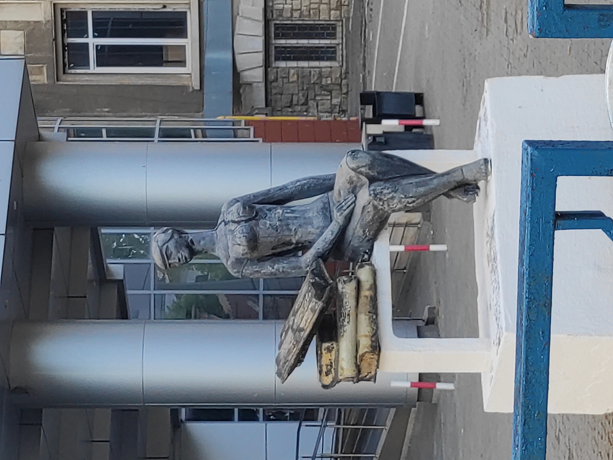 Book-themed public space outside Ovidius University, Constanța