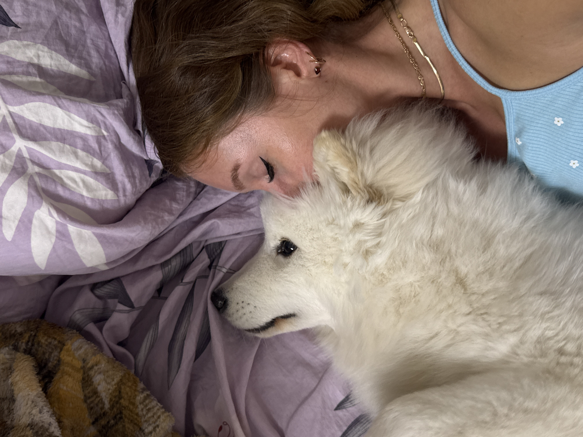 Woman shares tender moments with Samoyed dog in Chaikovsky