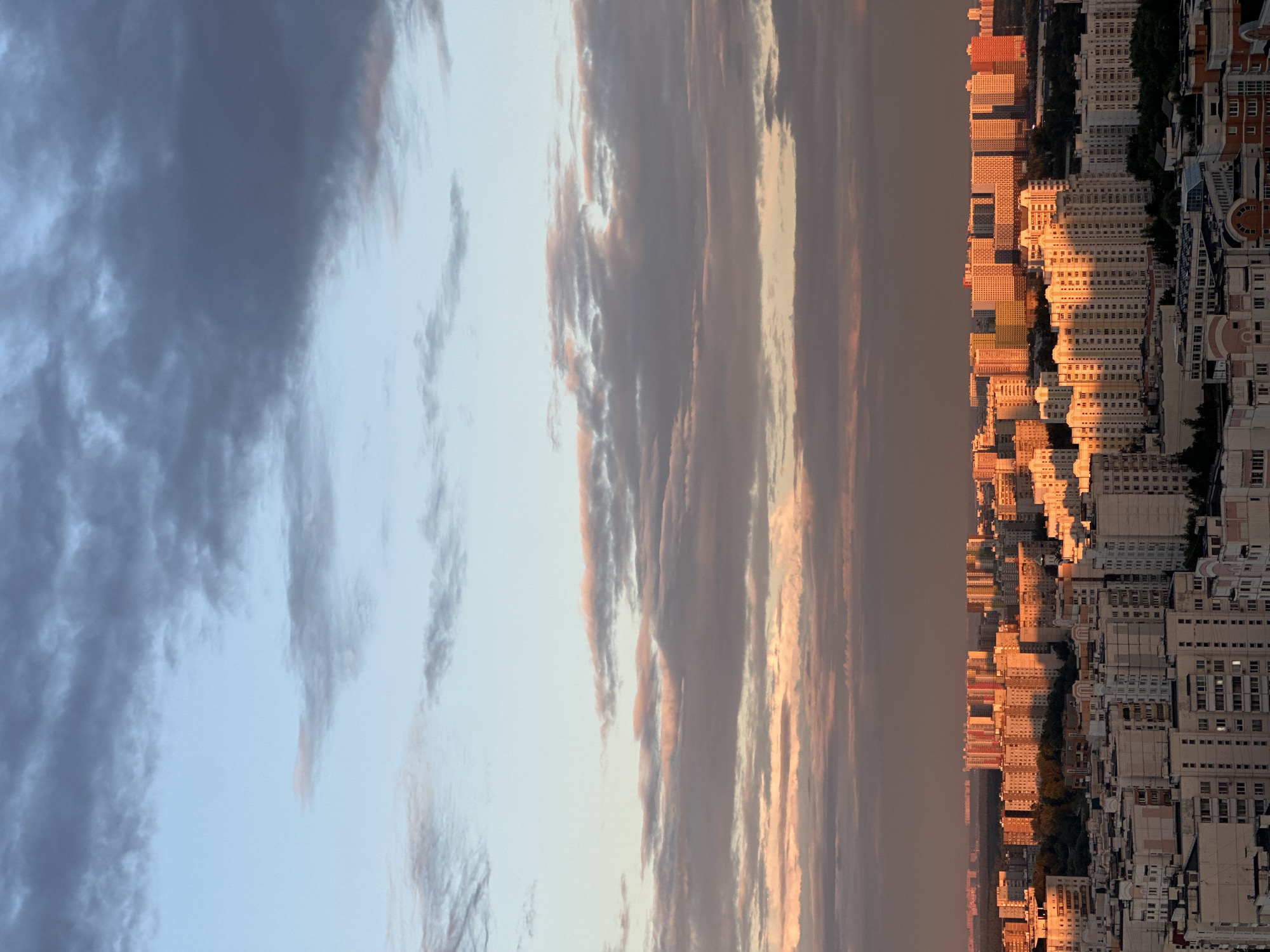 Moscow skyline under a dramatic cloudy sunset