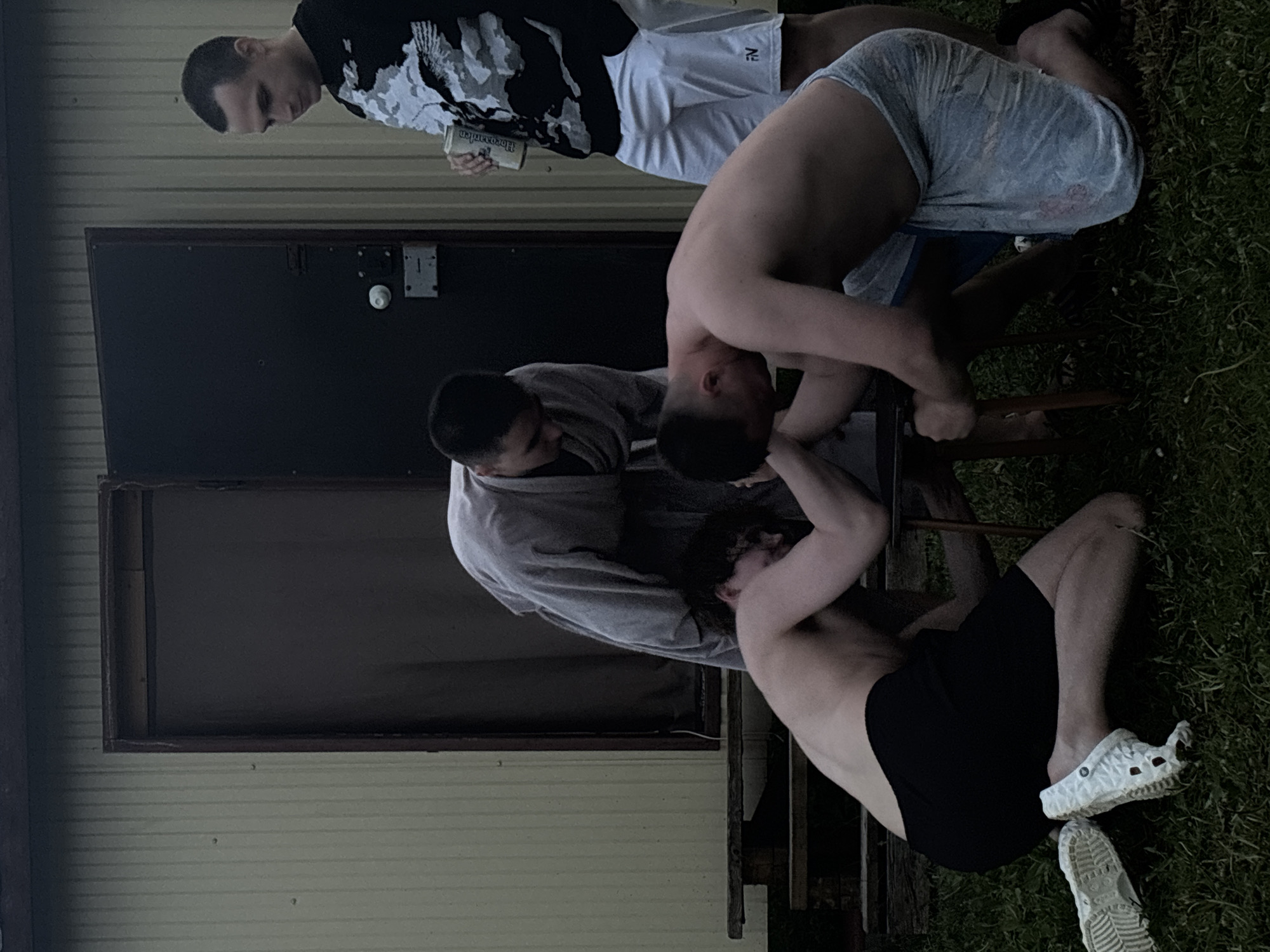 Four people gather for outdoor social activities in Пальники