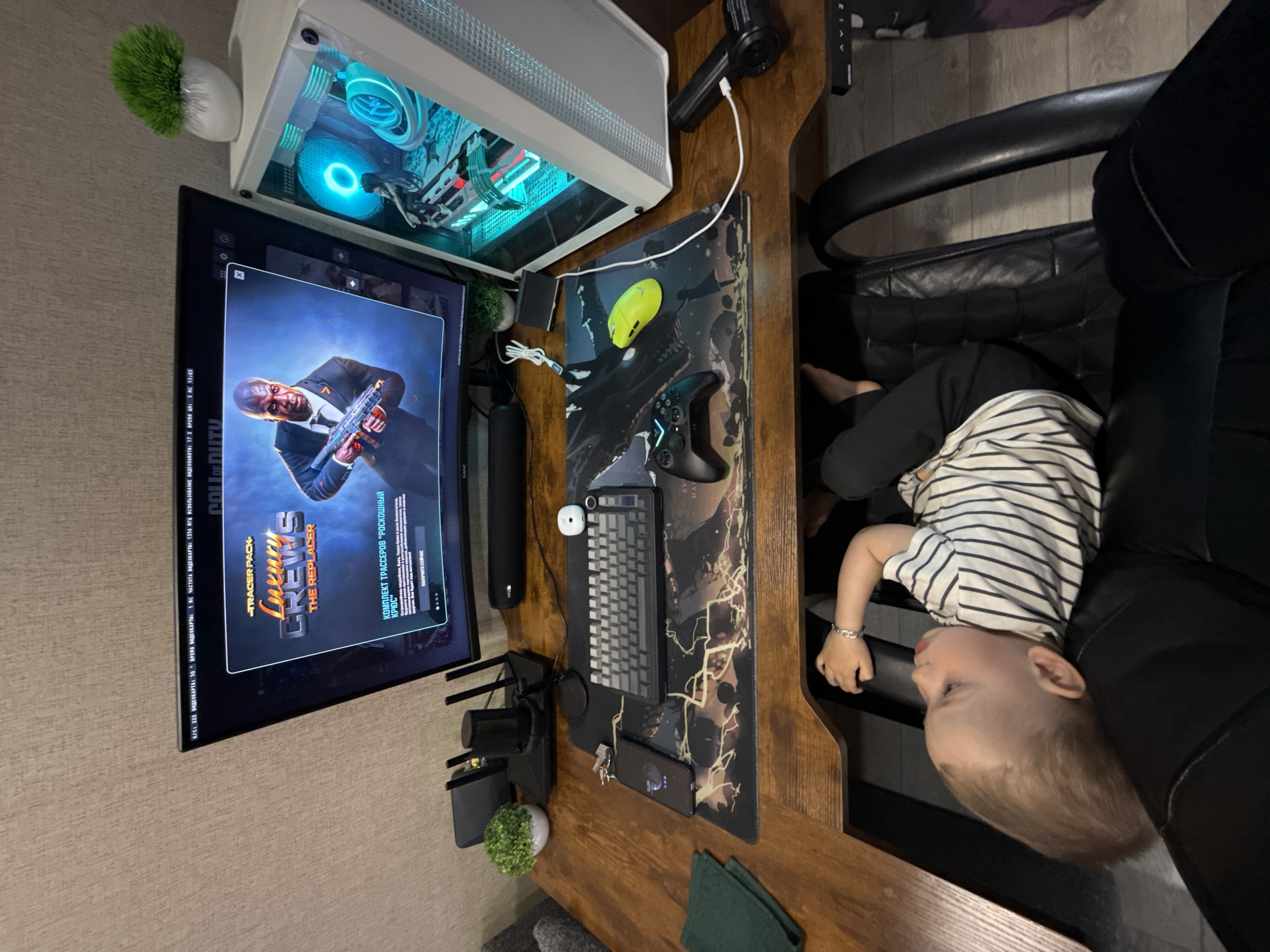 Family gaming time captured in Russian home