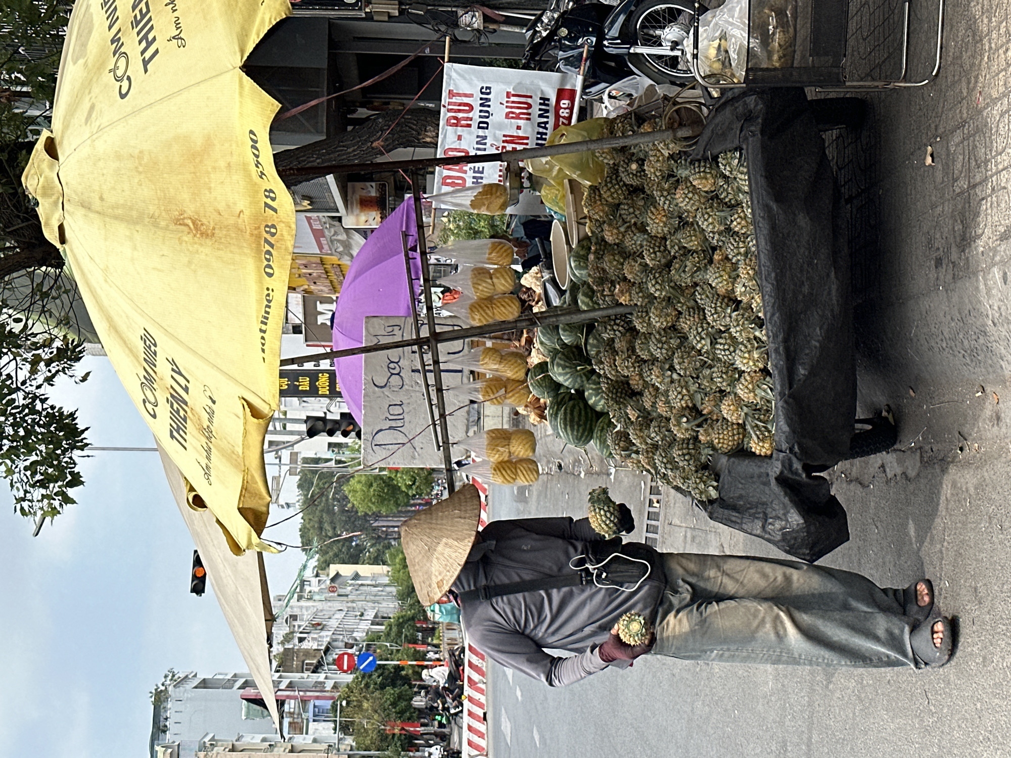 Street fruit vendor serves morning commuters in Ho Chi Minh City