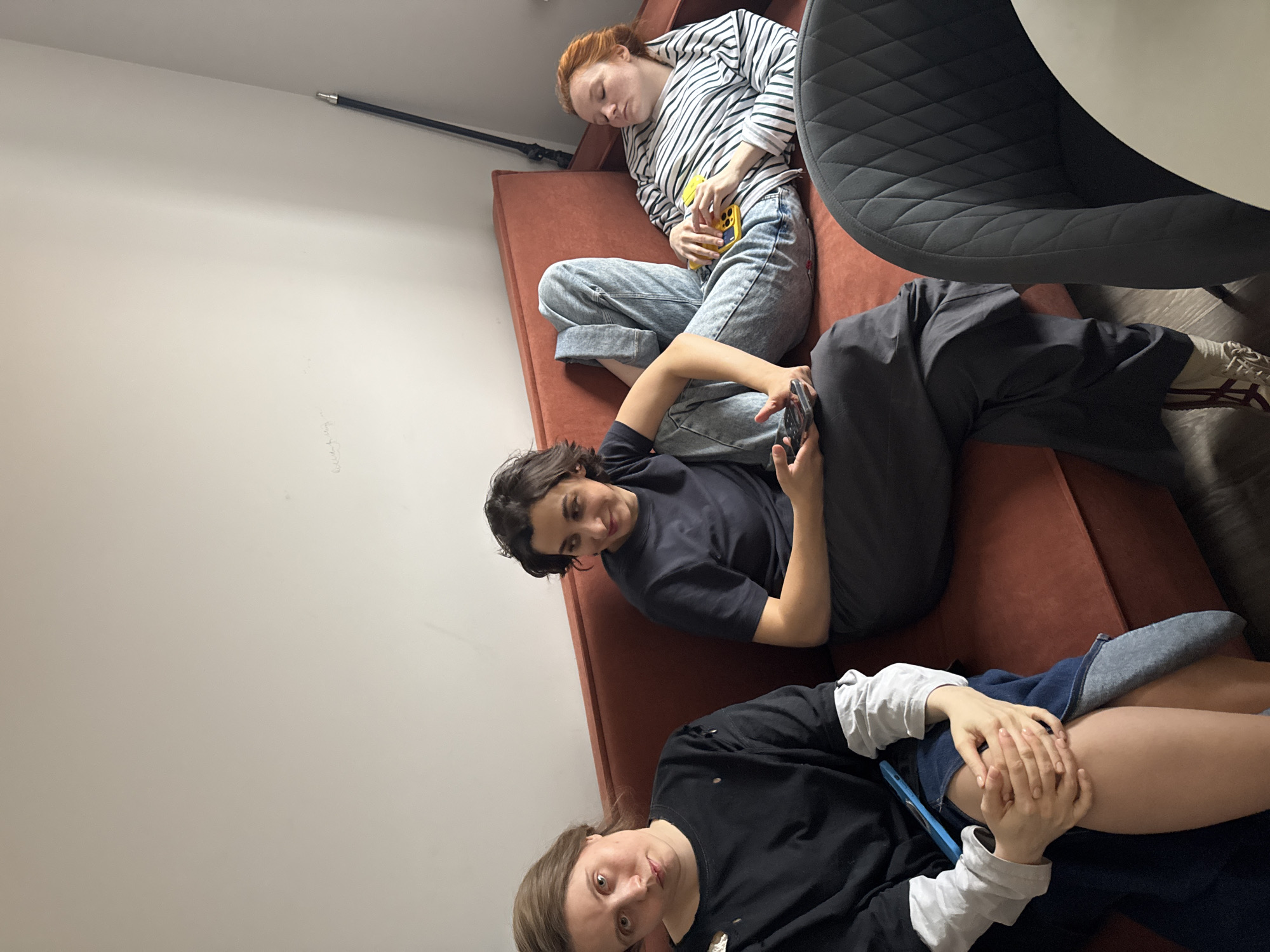 Multiple indoor scenes show people resting in various positions