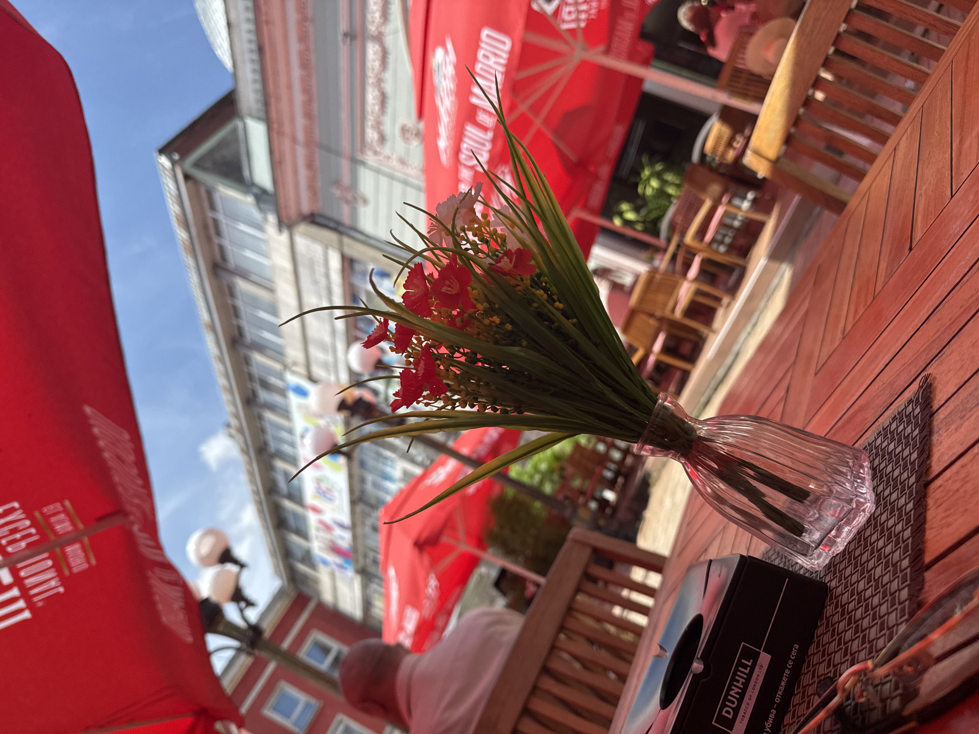 Sunny morning cafe scene captured in Ruse, Bulgaria