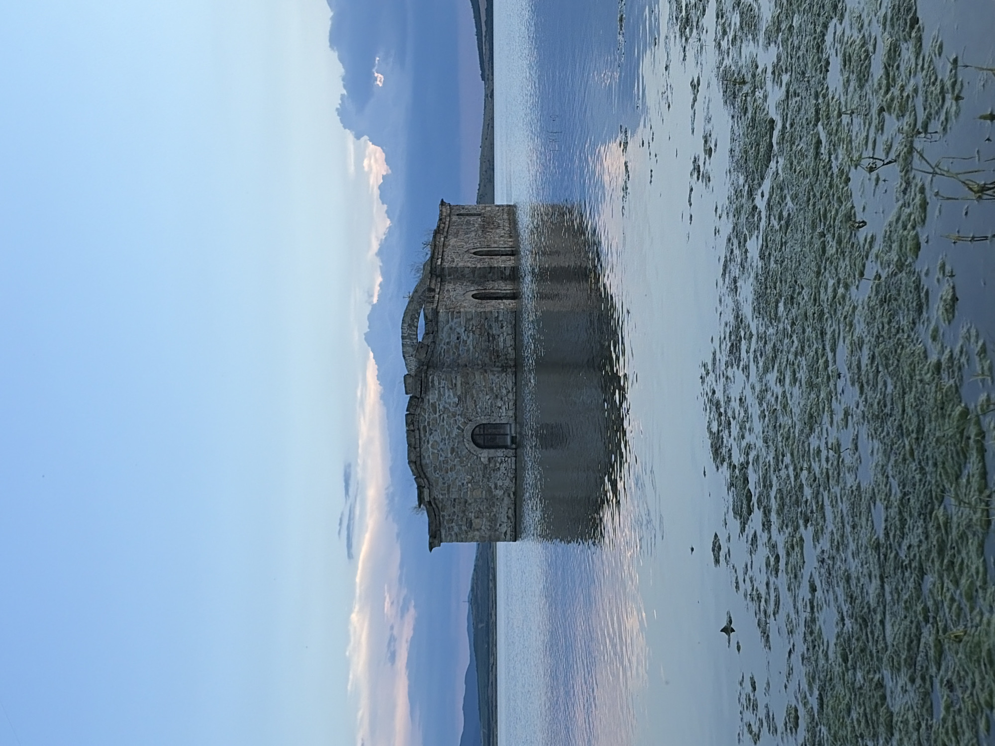 Submerged stone church rises from Lake Zhrebchevo, Bulgaria