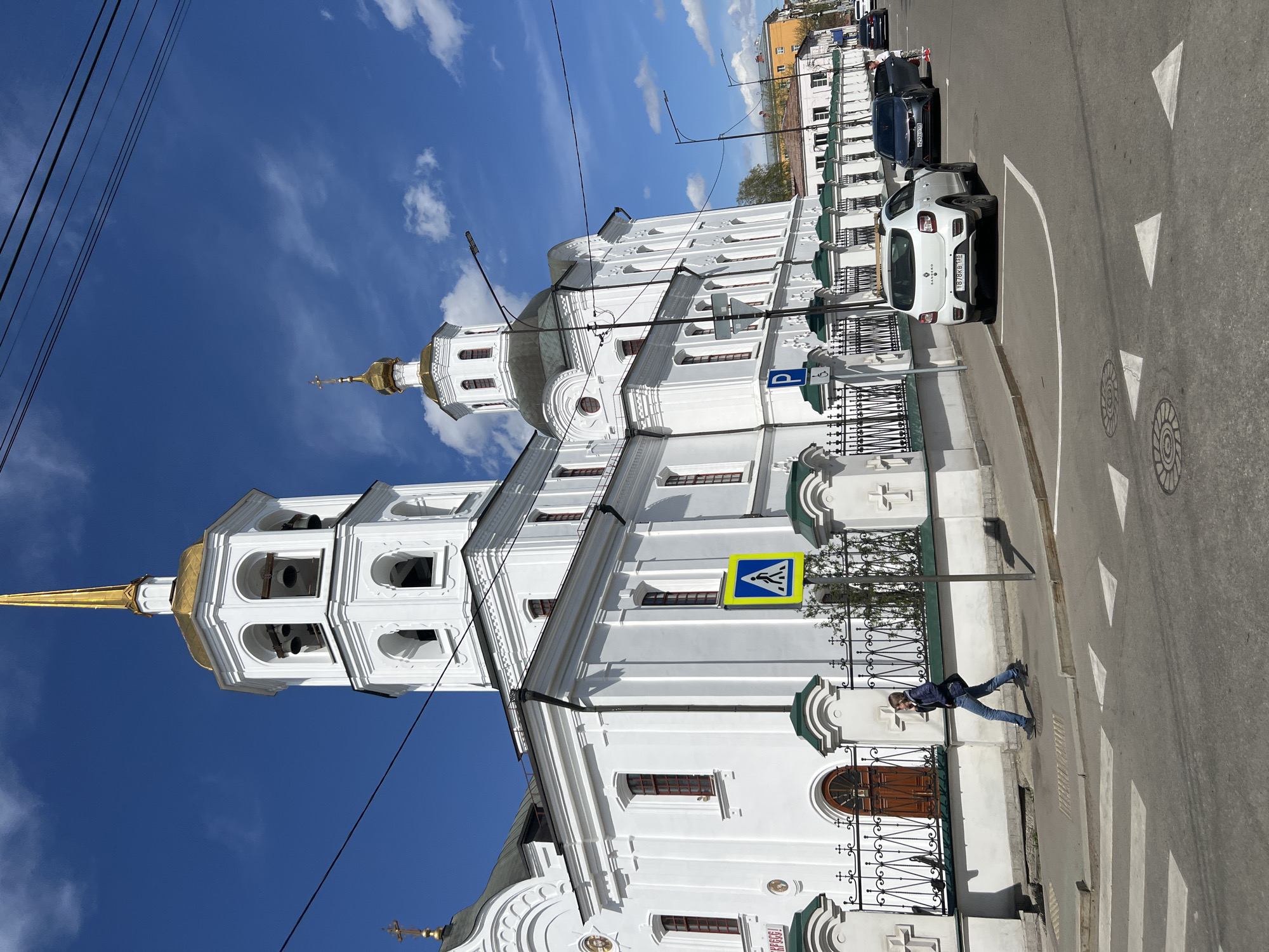 Pedestrian spotted near Orthodox church in Irkutsk, Russia
