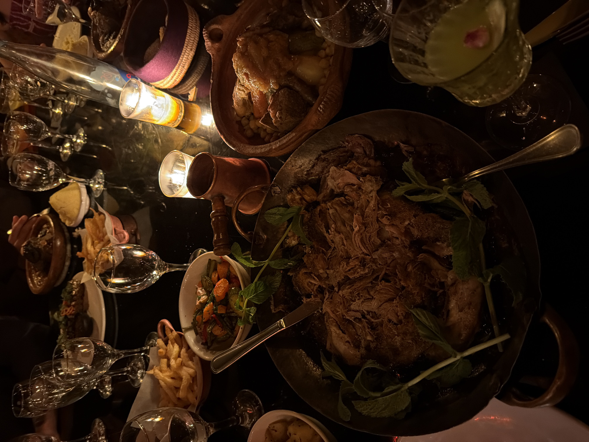 Evening dining scene captured at traditional Marrakesh restaurant