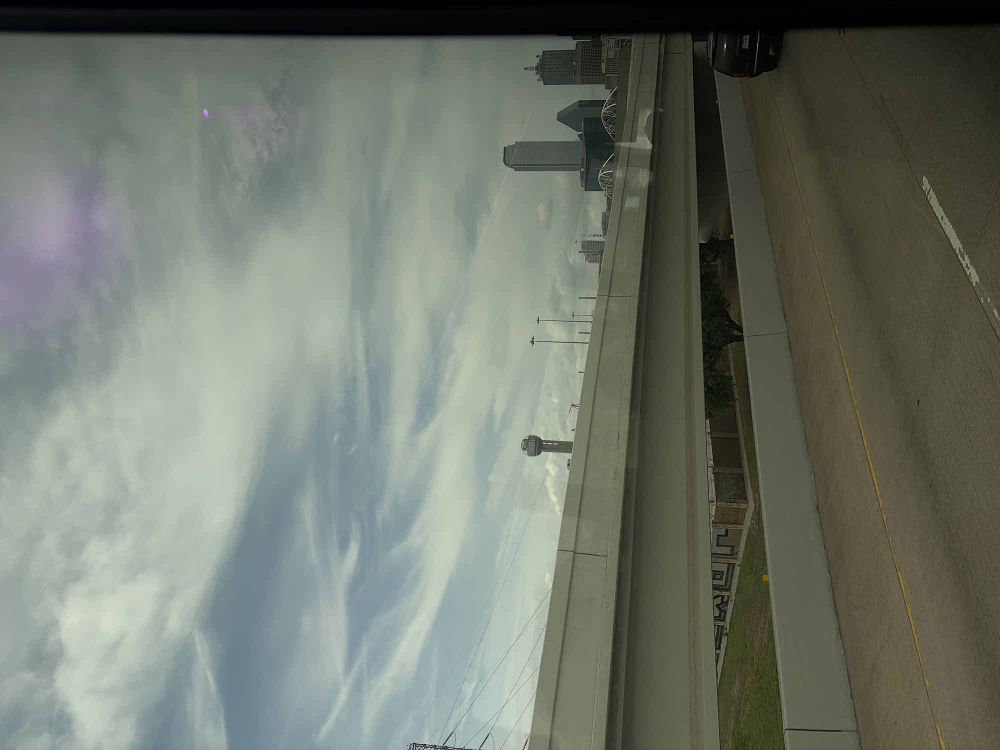 Dallas skyline viewed from highway overpass Friday evening